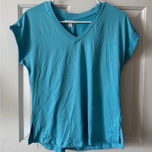 Versona Women's V-Neck aqua Top,XS, cap sleeves